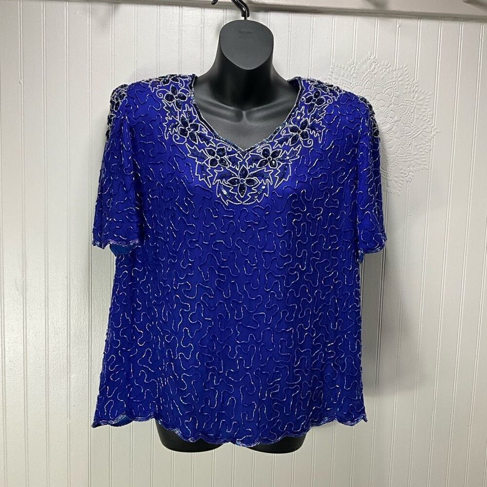 VINTAGE 80’s MOONLITE 100% Silk Beaded Blouse